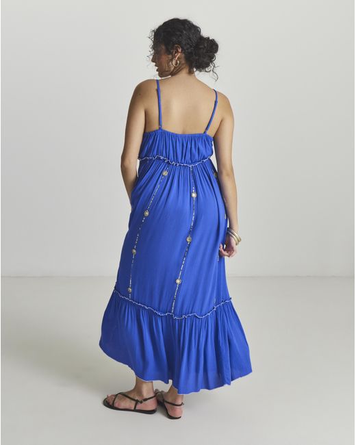 MAGISCULPT Blue Mirror Trims Maxi Beach Dress