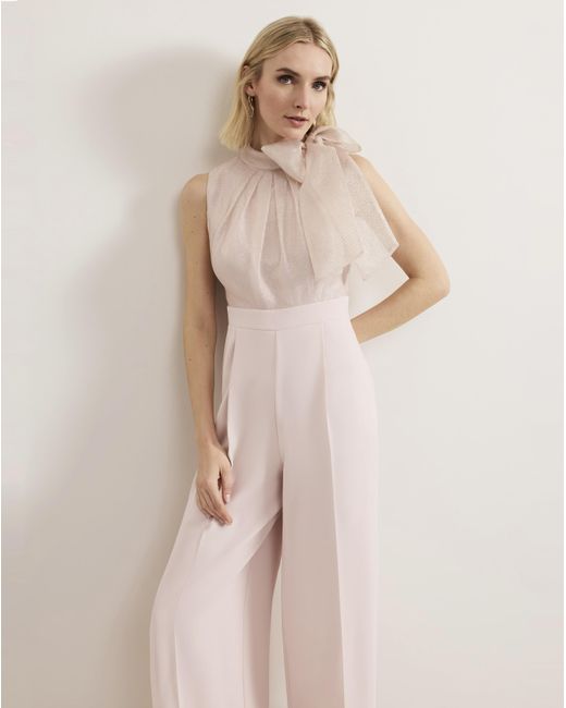 Phase Eight Pink Tie Neck Jumpsuit