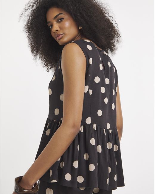Simply Be Black Chocolate Spot Peplum Shell Top