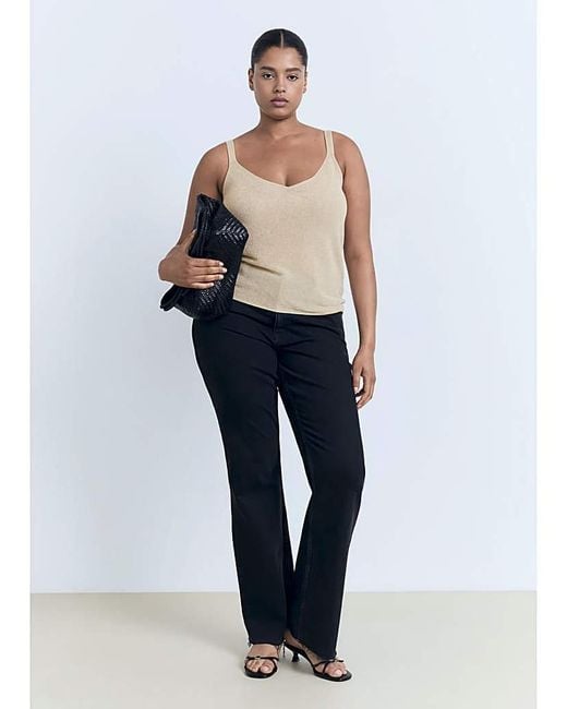 Mango Natural Metallic Knitted V-Neck Top