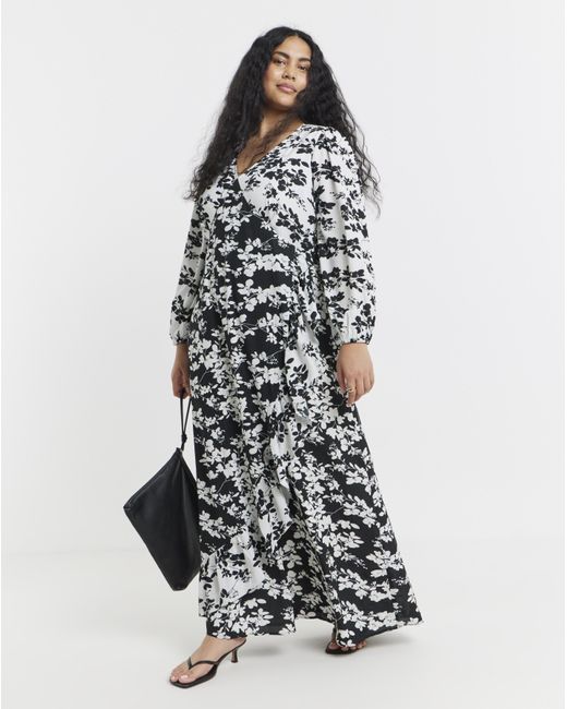 Lovedrobe White Mono Floral Frill Dress