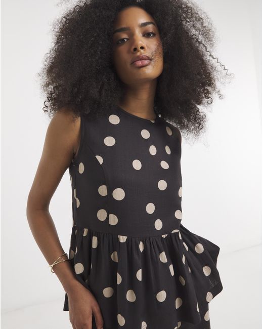 Simply Be Black Chocolate Spot Peplum Shell Top