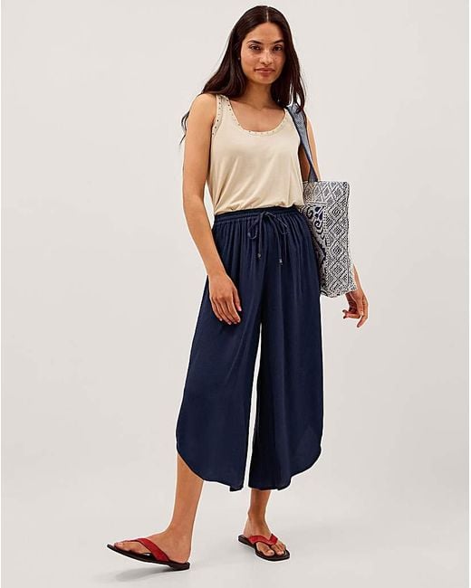 Monsoon Blue Teri Drawstring Culotte Trousers