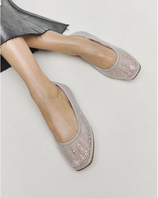 Simply Be Gray Mesh Embellished Ballet Flats Ex Wide