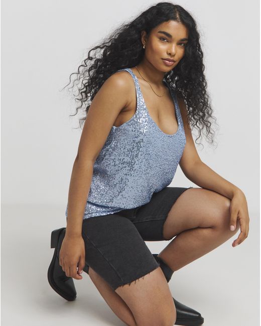 Simply Be Blue Sequin Scoop Vest