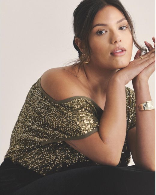 Simply Be Gray Linear Sequin Off The Shoulder Top