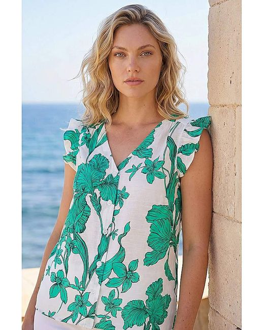 Roman Blue Roman Floral Print Frill Sleeve Blouse