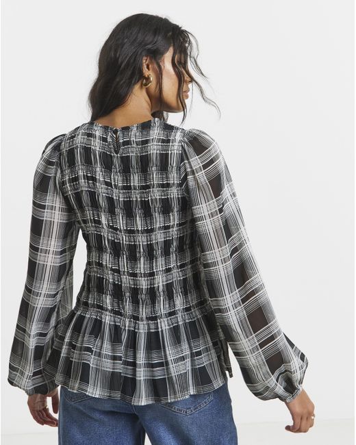 Simply Be Blue Check Shirred Seersucker Blouse