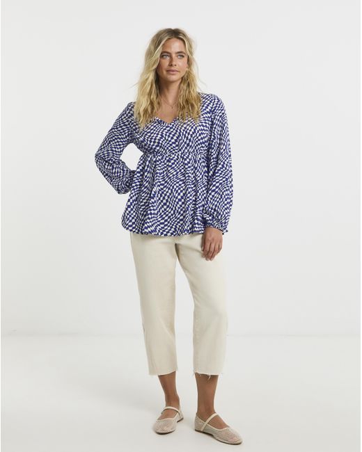 Simply Be Blue Checkerboard V-Neck Smock Top