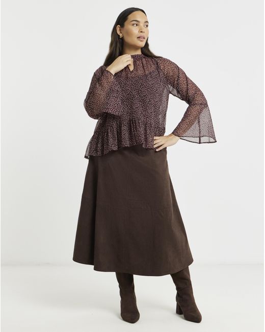 Simply Be Brown Fluted Sleeve Blouse