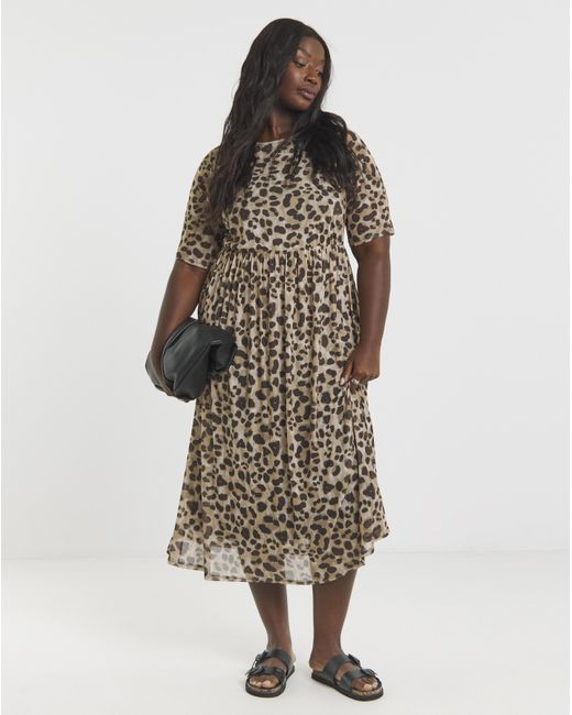 Simply Be Brown Printed Mesh Midi Dress