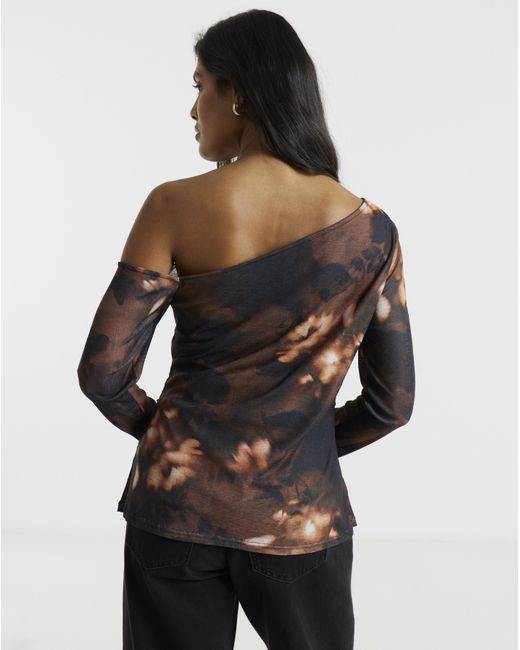 Simply Be Black Asymmetric Shoulder Mesh Top