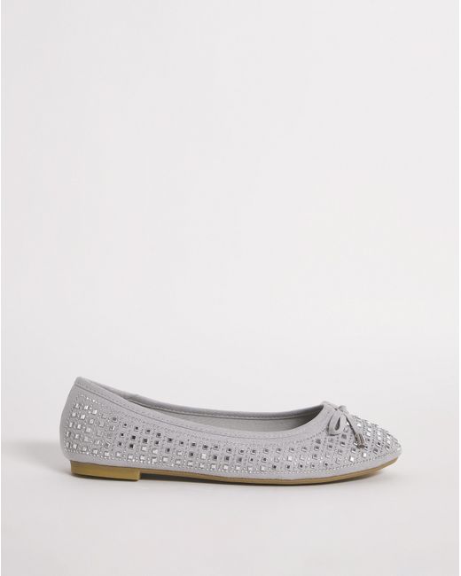 Simply Be White Embellished Ballerina Shoes Wide Fit