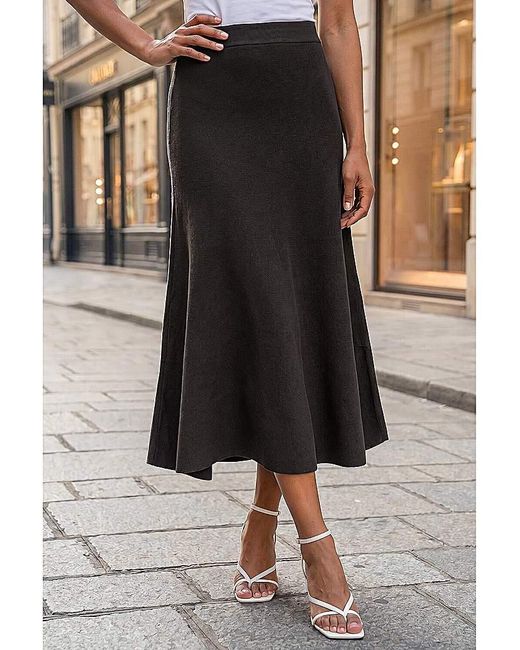 Roman Black Roman Plain Elastic A Line Midi Skirt