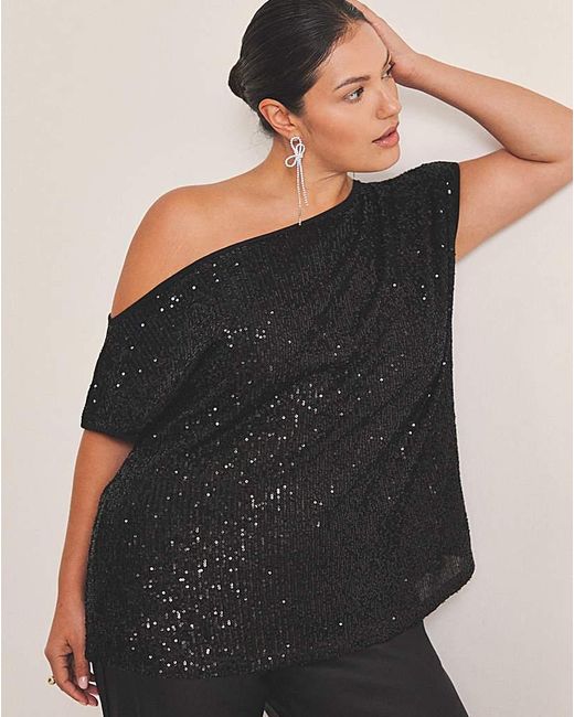 Simply Be Black Linear Sequin Off The Shoulder Top