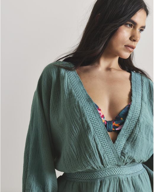 Beach To Beach Green Long Sleeve Plunge Playsuit