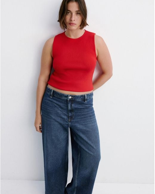 Mango Red Catherin Culotte High-Rise Jeans