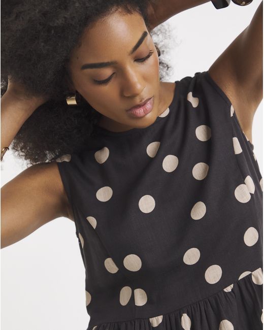 Simply Be Black Chocolate Spot Peplum Shell Top