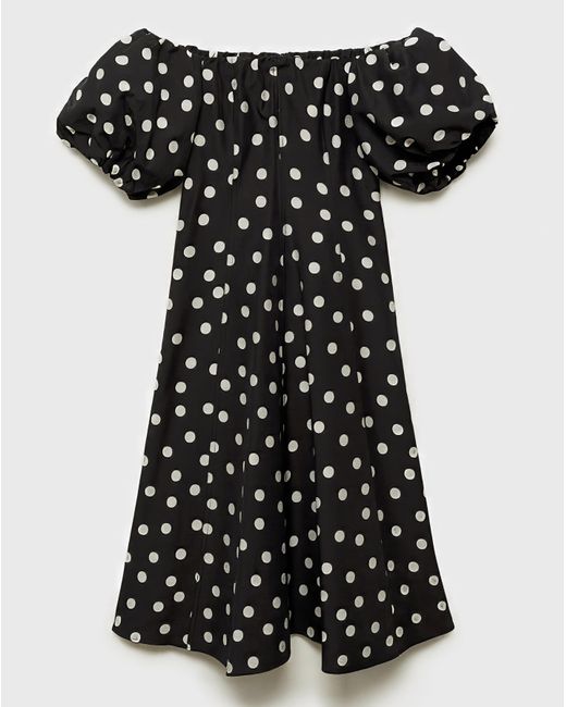 Mango Blue Strapless Polka-Dot Dress
