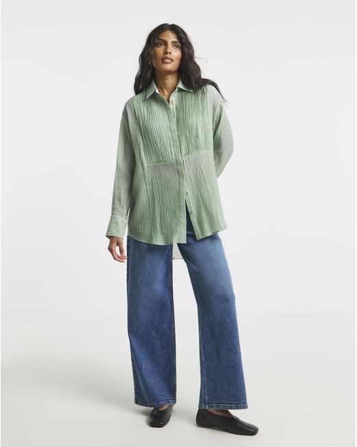 Simply Be Green Pintuck Tuxedo Shirt