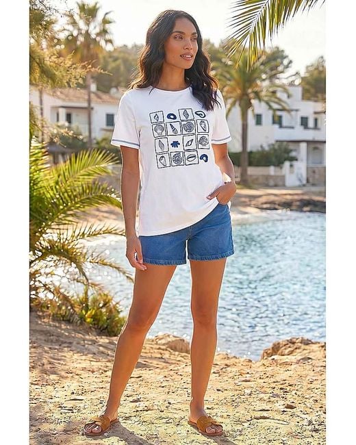 Roman Blue Roman Textured Shell Print T-Shirt