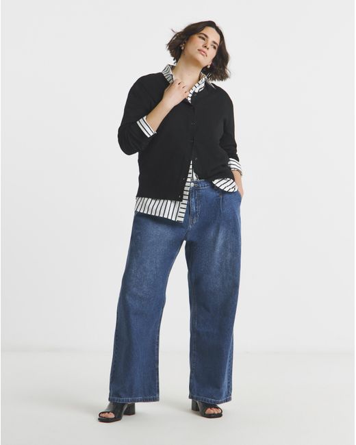 Simply Be Blue Sbe Pleat Detail Wide Leg Jeans