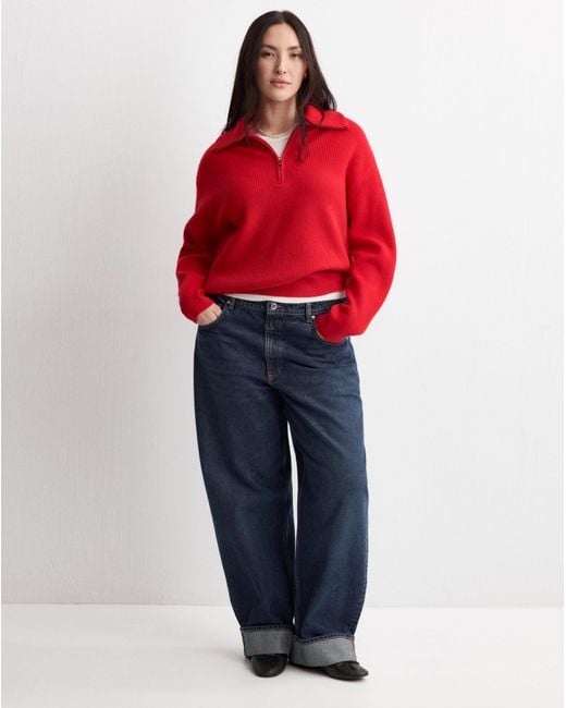 Mango Red Quarter Zip Knit Sweater