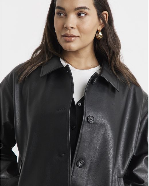 Simply Be Black Faux Leather Front Button Jacket