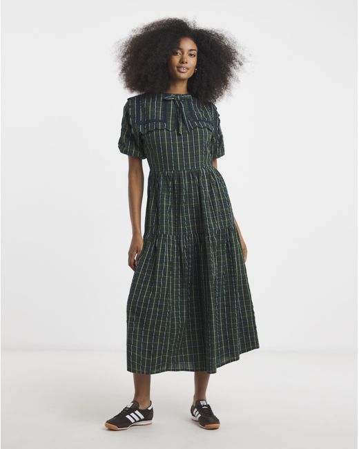 Neon Rose Green Tartan Midaxi Dress