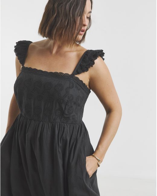 Simply Be Black Broderie Detail Midi Dress