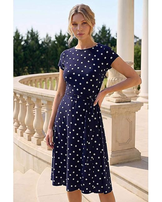 Roman Blue Roman Spot Print Jersey Stretch Dress