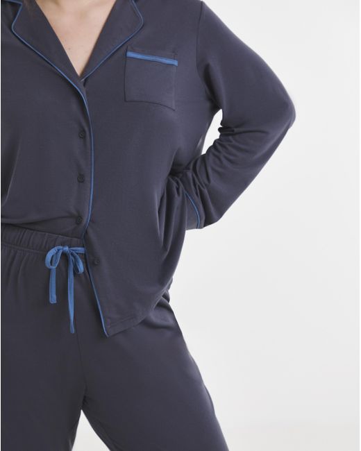 Pretty Secrets Blue Contrast Piping Revere Pyjama Set