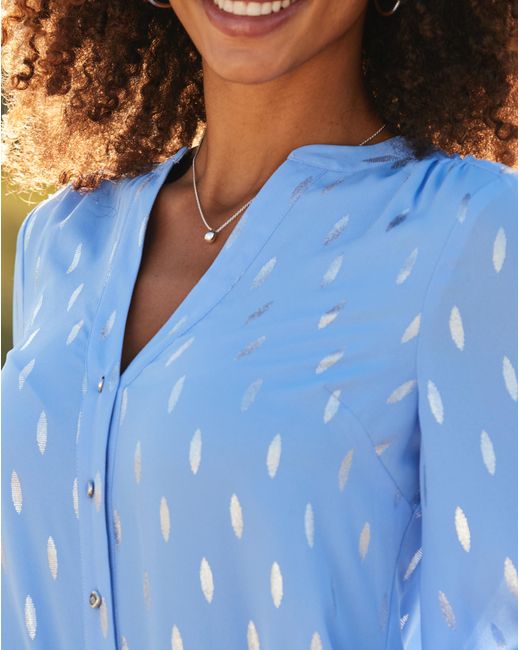 Sosandar Blue Metallic Lurex Blouse