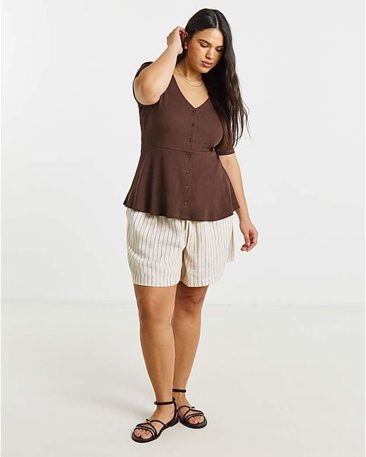 Simply Be Brown Button Through Peplum Top