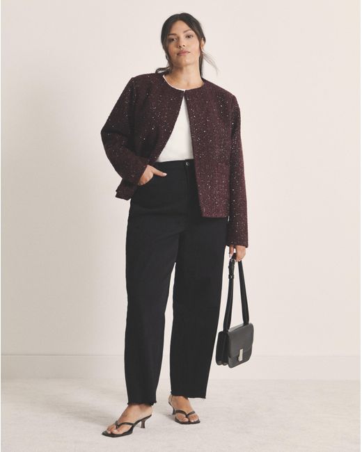 Simply Be Brown Sbe Boucle Collarless Jacket With Wool