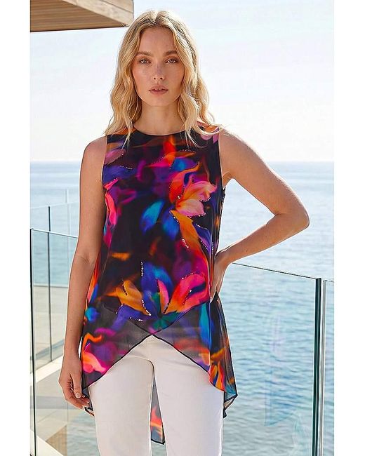 Roman Blue Roman Floral Print Wrap Embellished Top