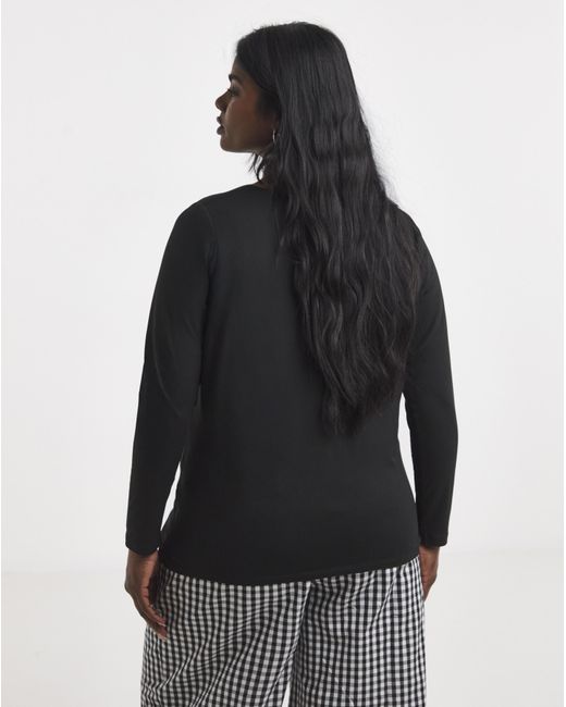 Simply Be Black Long Sleeve Square Neck Top