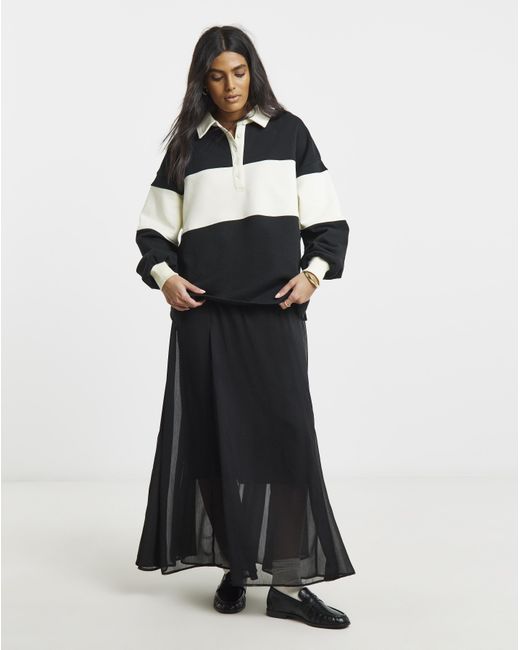 Simply Be Black Polo Sweat With Stripe Panel To Front