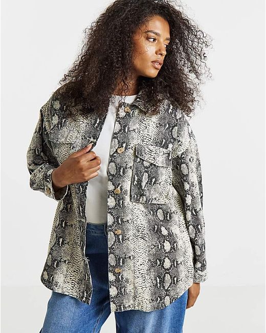 Simply Be White Sbe Snake Print Utility Shacket