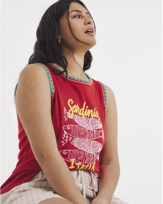 Simply Be Red Sardinia Graphic Tank