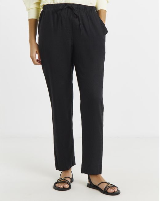Simply Be Black Linen Mix Tapered Trousers