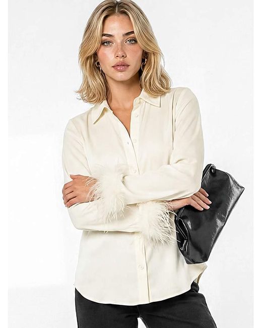 Lovedrobe White Feather Cuff Satin Shirt