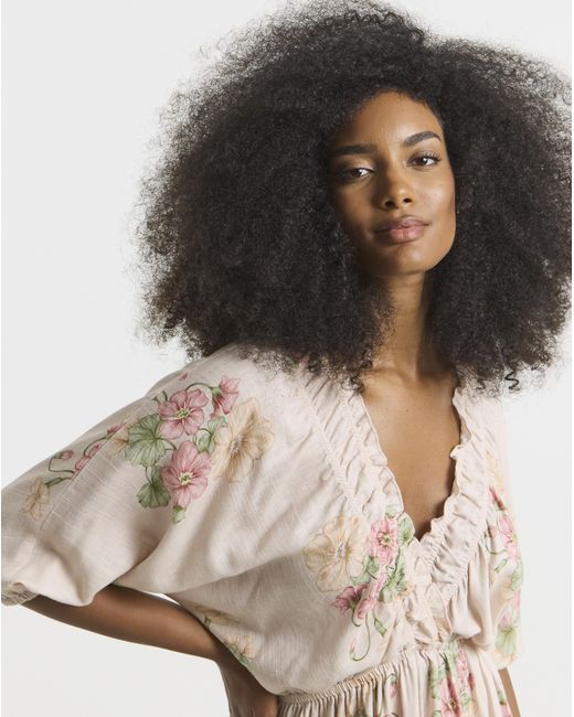 Simply Be Natural Printed Linen Blend Midi Dress
