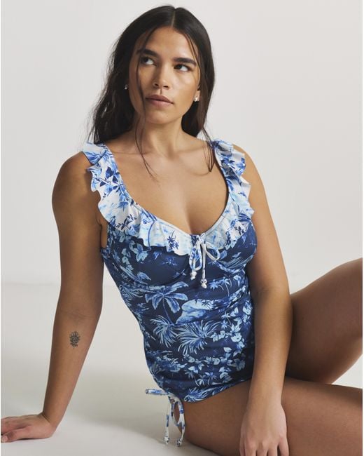 Figleaves Blue Lisbon Frill Tankini Top