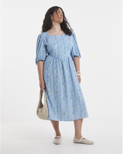 Simply Be Blue Stripe Historic Detail Midi Dress