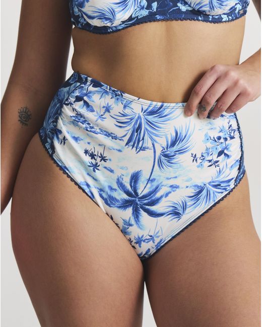 Figleaves Blue Lisbon High Waisted Bikini Bottoms