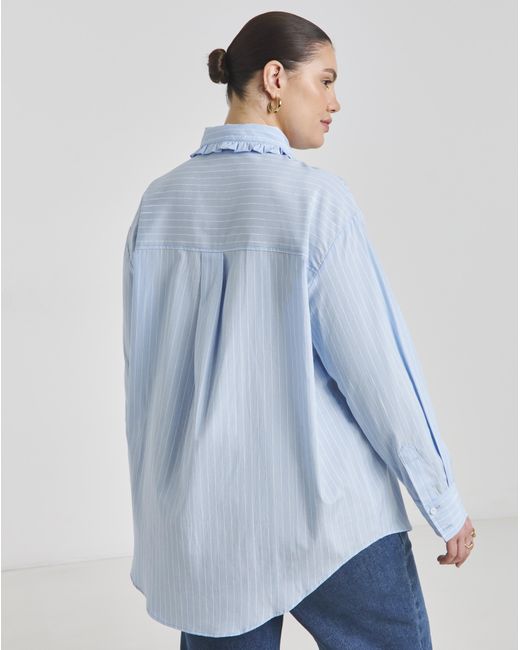 Simply Be Blue Ruffle Collar Shirt