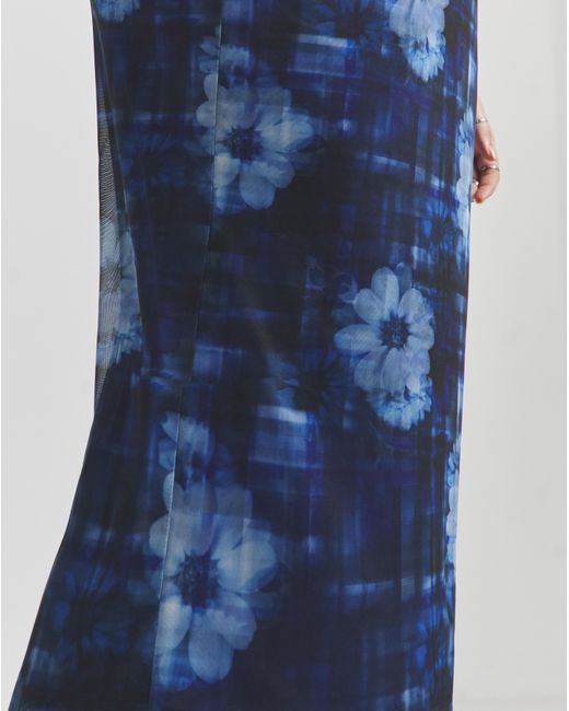 Simply Be Blue Printed Mesh Bandeau Maxi Dress