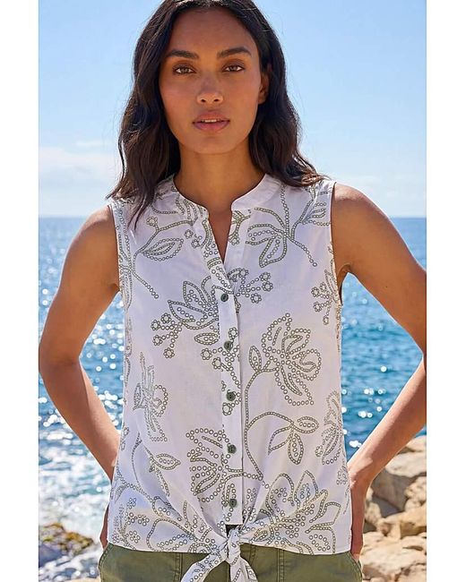 Roman Blue Roman Floral Puff Print Tie Blouse