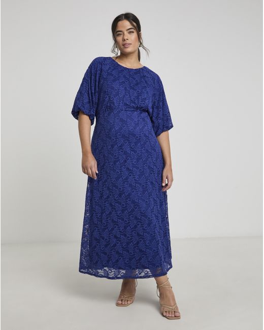 Joanna Hope Blue Lace Dress With Puff Sleeves